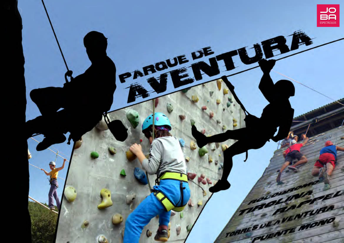 Parque de Aventura: Torre de aventura con zona de escalada tipo rocodromo, tirolina, rappel, red trepadora... para tus eventos, celebraciones y fiestas patronales.